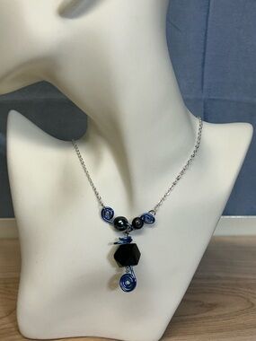 Handcrafted Blue and Black Pendant Necklace